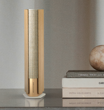 Bang & Olufsen has a book-shaped speaker that'll fit your shelf perfectly