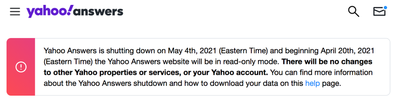 Yahoo Answers is shutting down