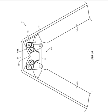 An image from one of Apple's patents for a foldable phone, depicting the device's hinge.