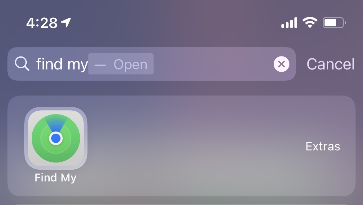 This is what the Find My app looks like, and my beloved Spotlight Search.