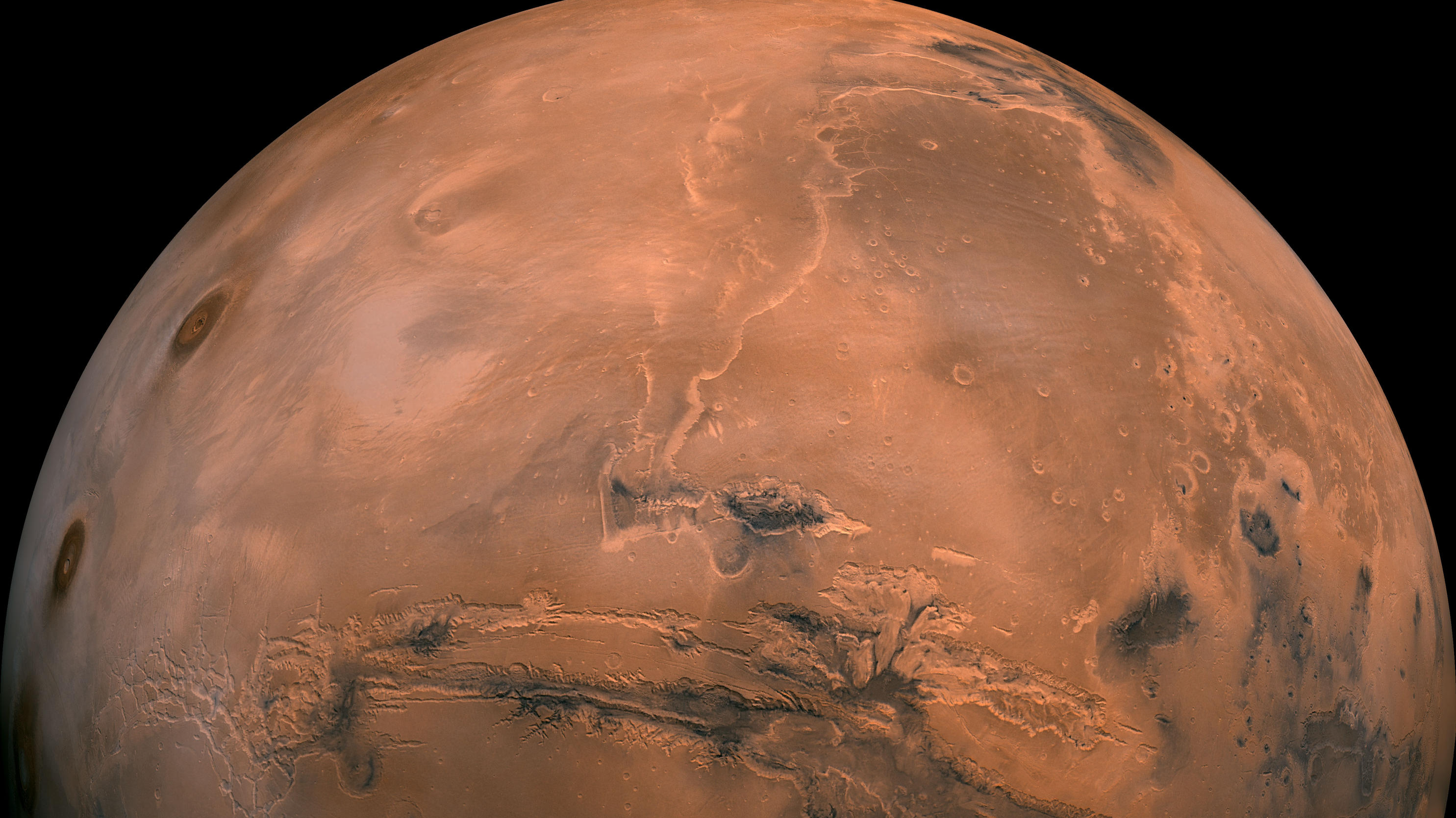 Mars, as captured by NASA's Viking Orbiter 1 and stitched together.