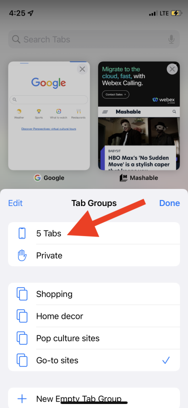 You can also add those stray tabs to the group.