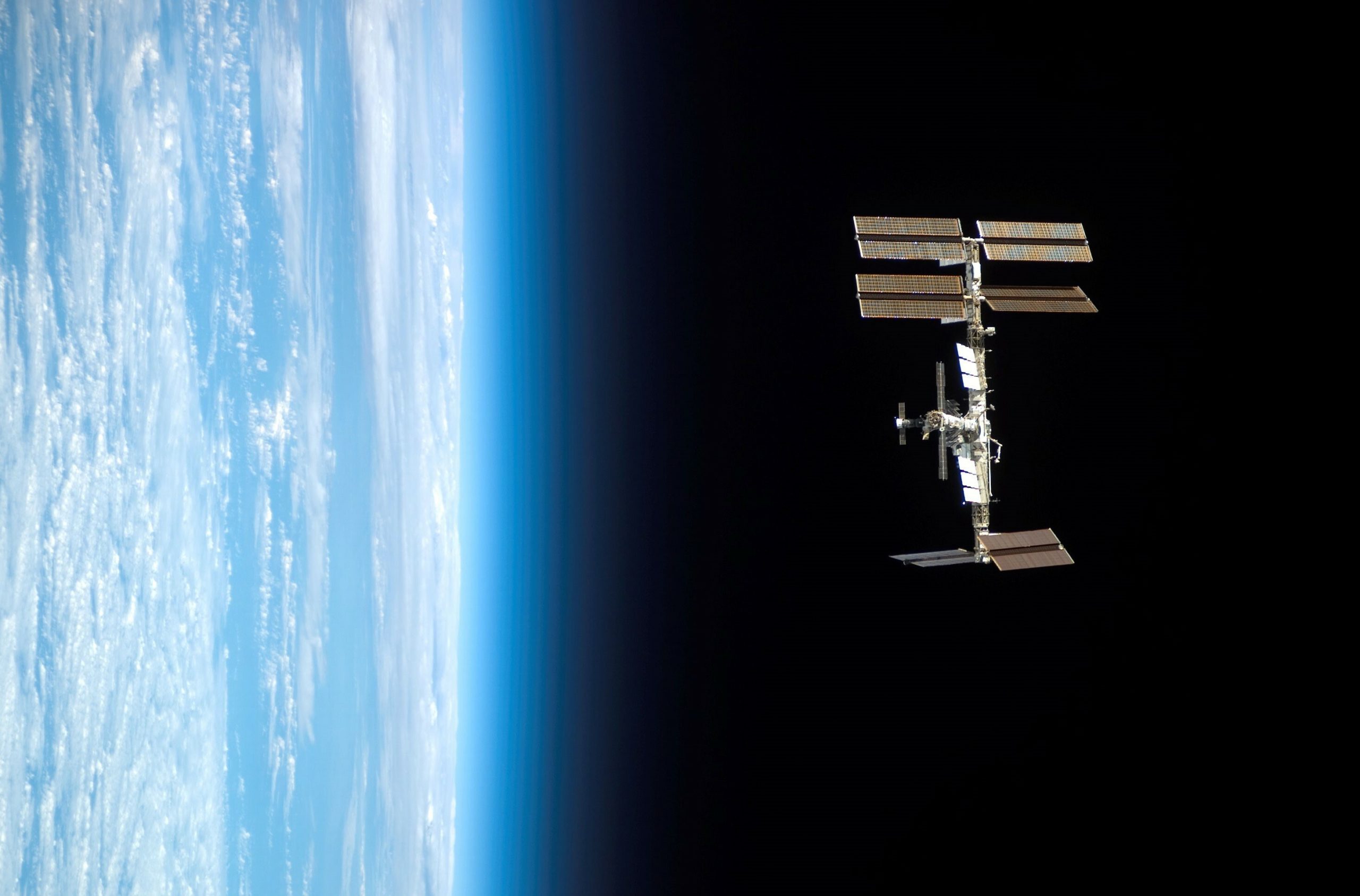 The International Space Station orbiting above Earth.