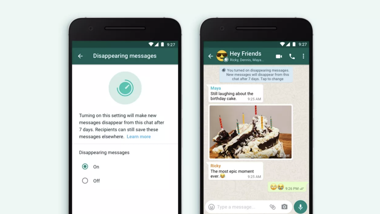 The latest WhatsApp beta lets you set messages to disappear after 24 hours, 7 days, or 90 days.