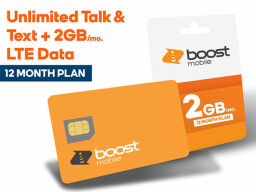 Boost Mobile Prepaid Unlimited Talk and Text, 2GB LTE Data + Free SIM (12 Months) — $95