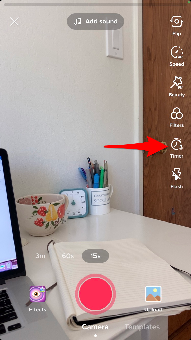 Tap the timer icon to film a hands free video.