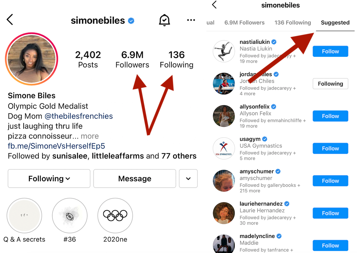 How to find users similar to Simone Biles. (Though there's only one GOAT.)