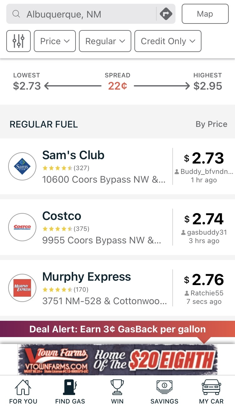 GasBuddy relies on users reporting gas prices.