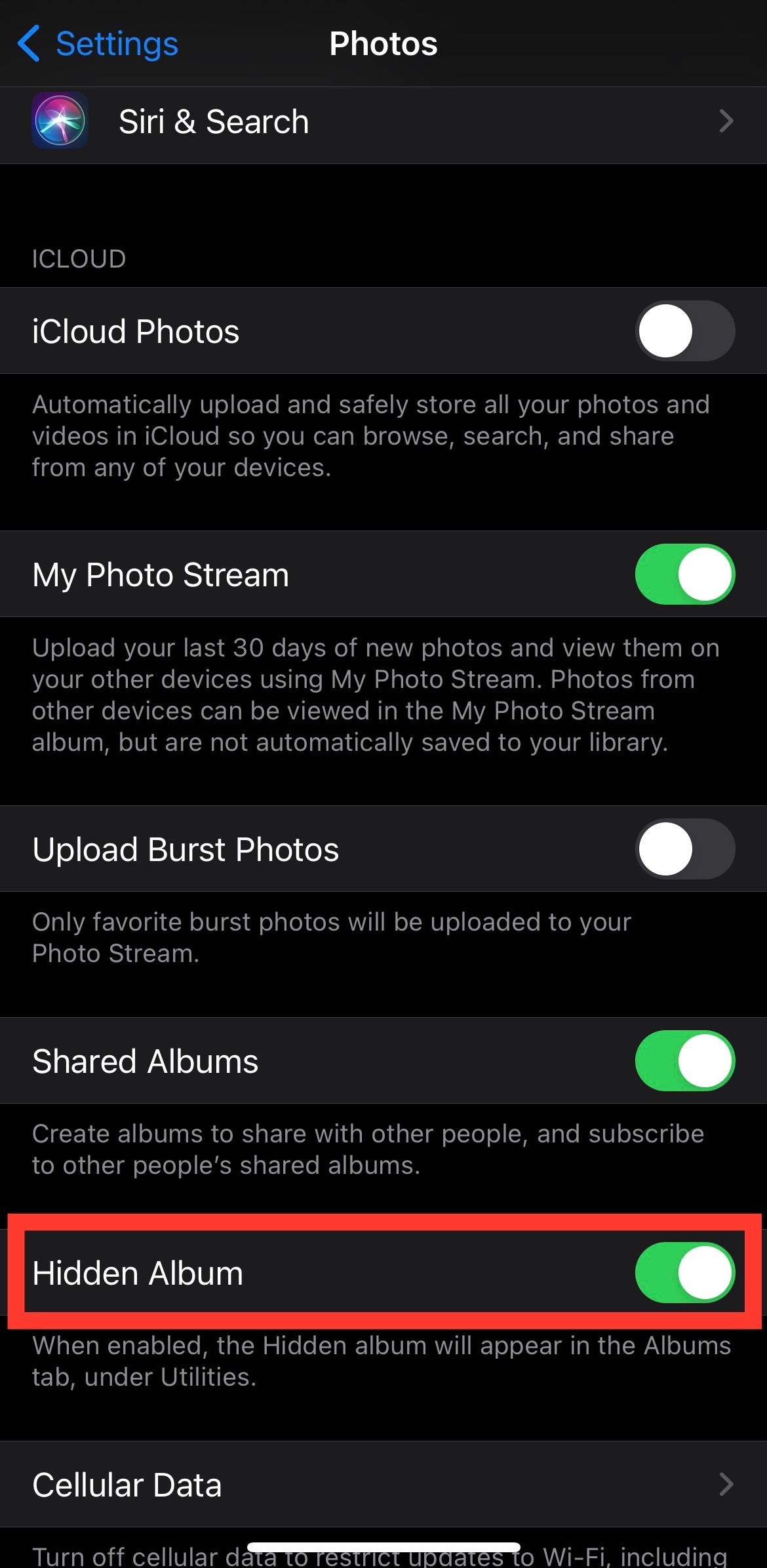 How to turn your "Hidden Album" "on" and "off"