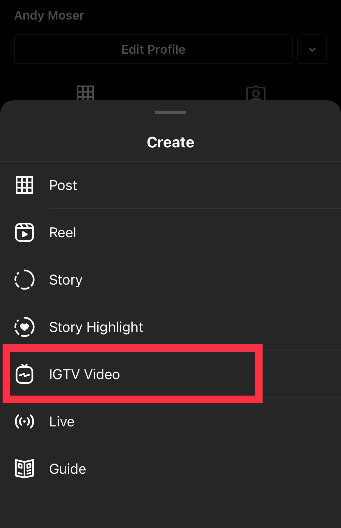 Select "IGTV" Video.