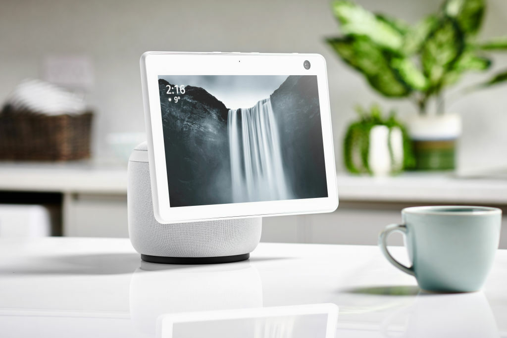An Echo Show 10, definitely looking like a device designed to preserve customers' privacy.
