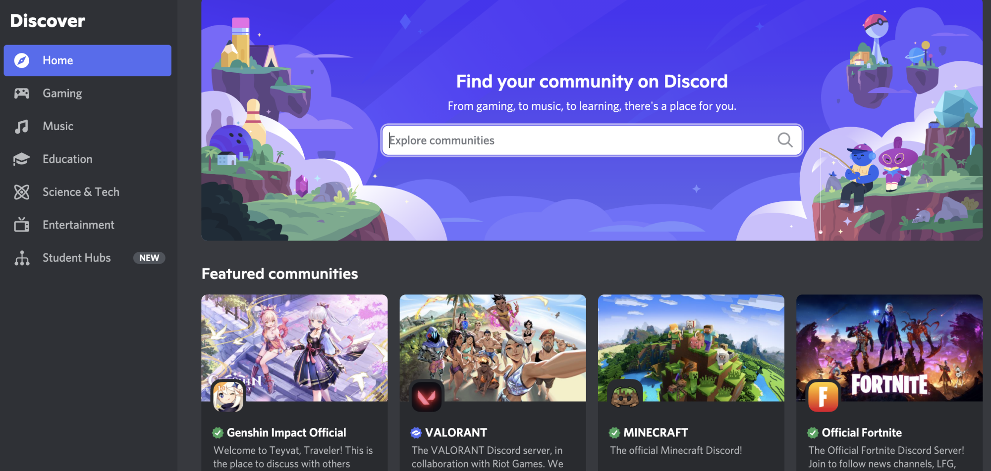 Find public Discord servers to join on a variety of topics.