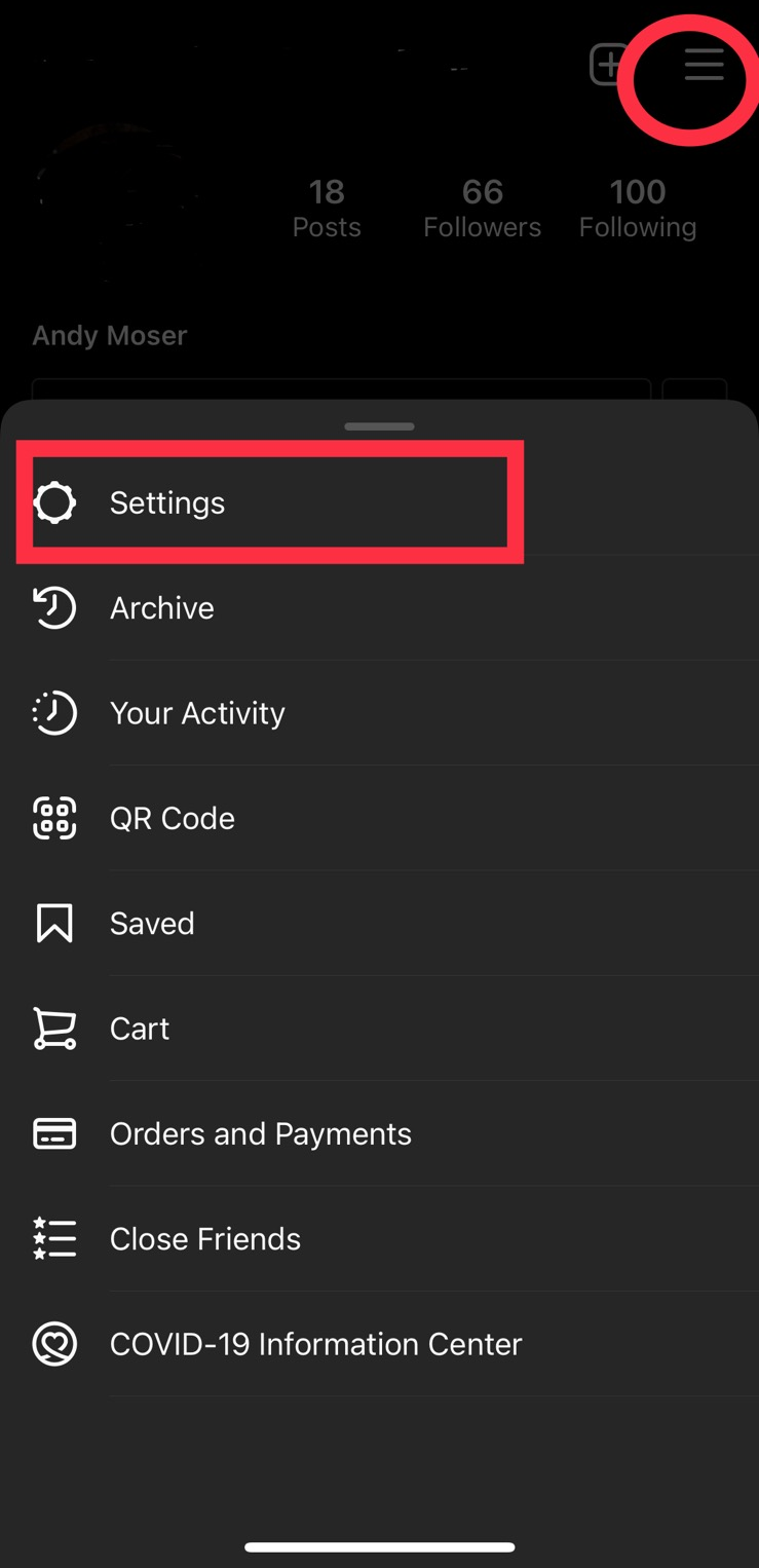 Find your profile settings.