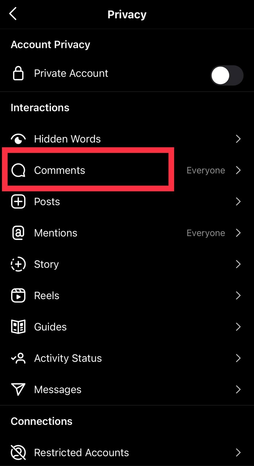 Find "Comments" in your privacy settings.