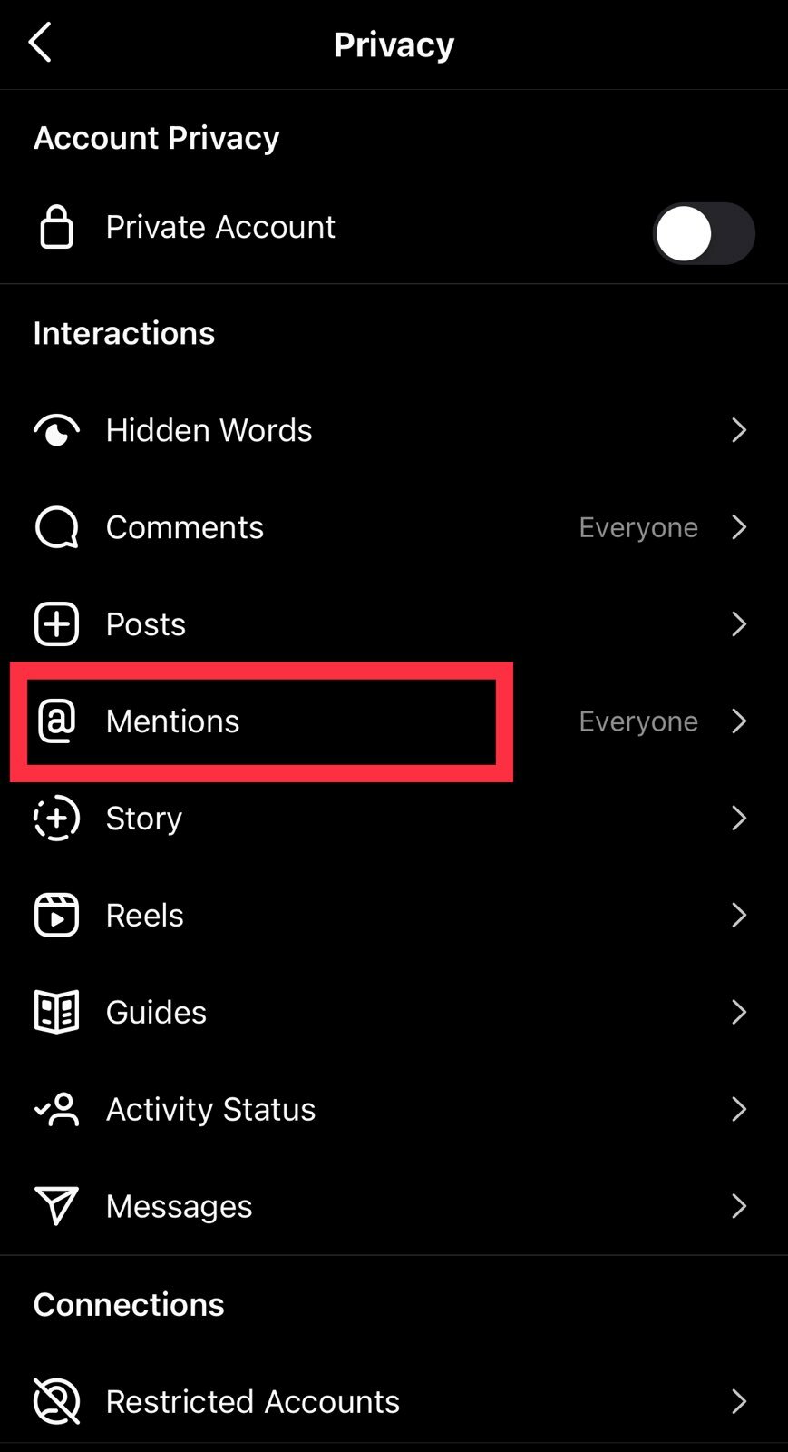 Find "Mentions" in your privacy settings.