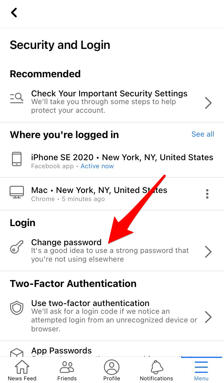 Tap "Change Password."
