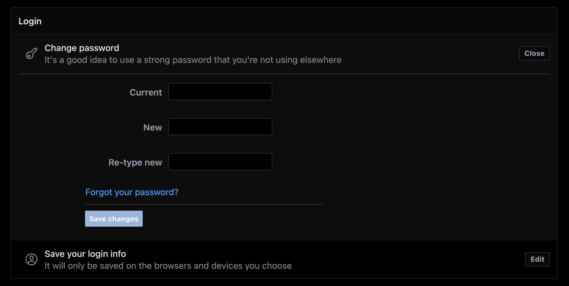 Select "Save Changes" to change your password.