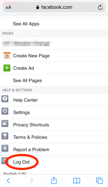 Scroll down to the bottom and tap "Log Out."