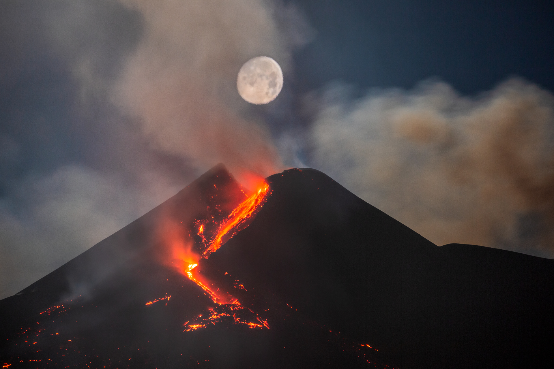 "Moon Over Mount Etna South-East Crater" by Dario Giannobile (runner-up).