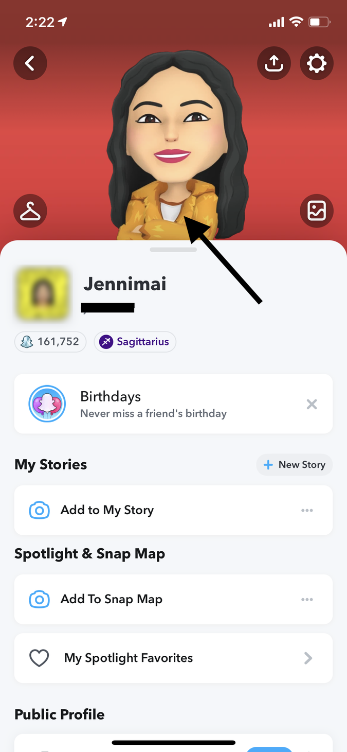 Clicking here will expand the window and show the full body shot of your Bitmoji.