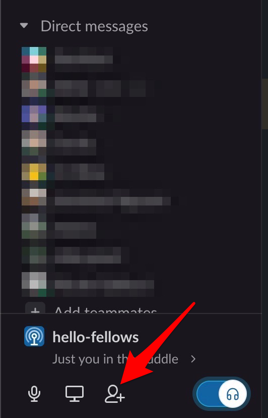 Select the person icon to invite someone to the huddle.
