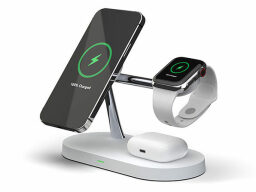 an iphone and apple watch on the charging stand 