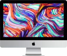 a 21.5-inch apple imac with a colorful abstract pattern on its screen