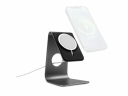 the logiix stance mag charger stand holds a magsafe charger