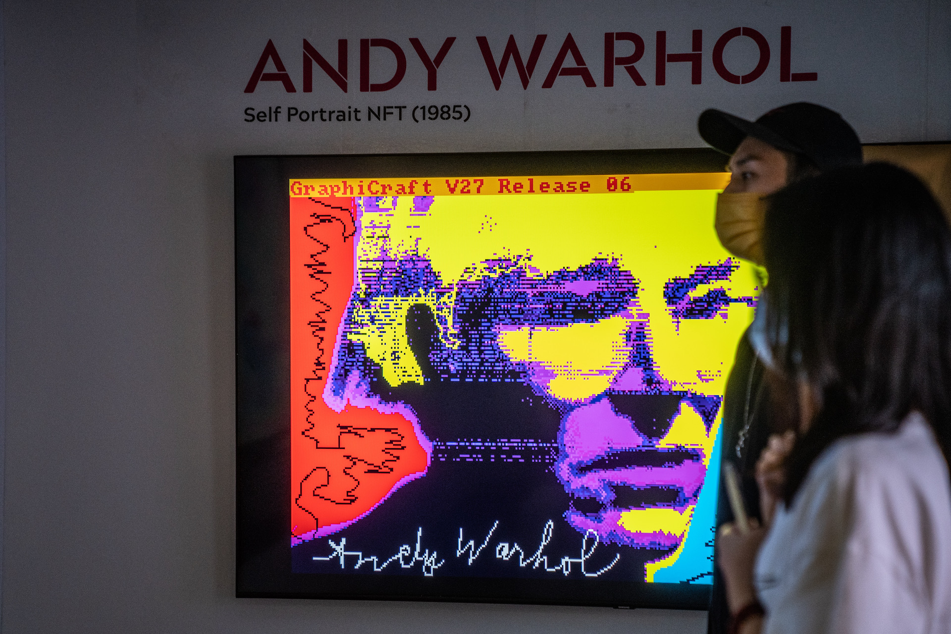 The NFT artwork "Untitled (Self-Portrait)" by Andy Warhol on display at the Digital Art Fair Asia.