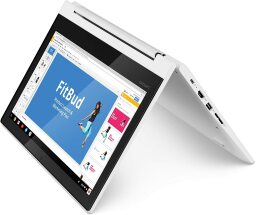 The Lenovo Chromebook C330 2-in-1 in tent mode.