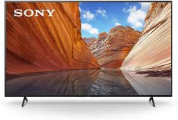 Sony X80J 75-inch 4K TV displaying an image of canyons reflected in a river. 