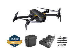 black drone with a carrying case and 4 batteries