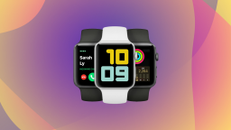 Apple watches in a variety of colors against a multi-colored background