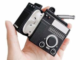 AirPods case designed like vintage tape recorder