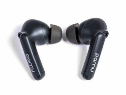 black earbuds with silicone tips and stems