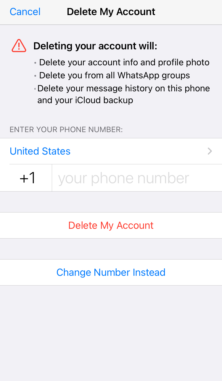 Entering your phone number is the final step to deleting WhatsApp