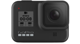 Black GoPro Hero8 on a white background.