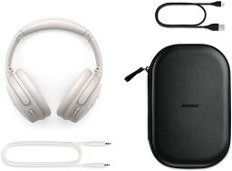 QC 45 headphones with case, aux cord, and charging cord. 