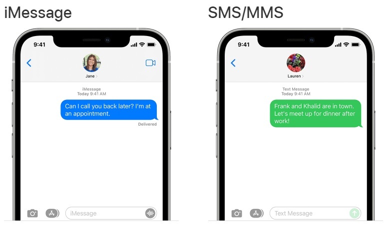 Green text compared to blue iMessage