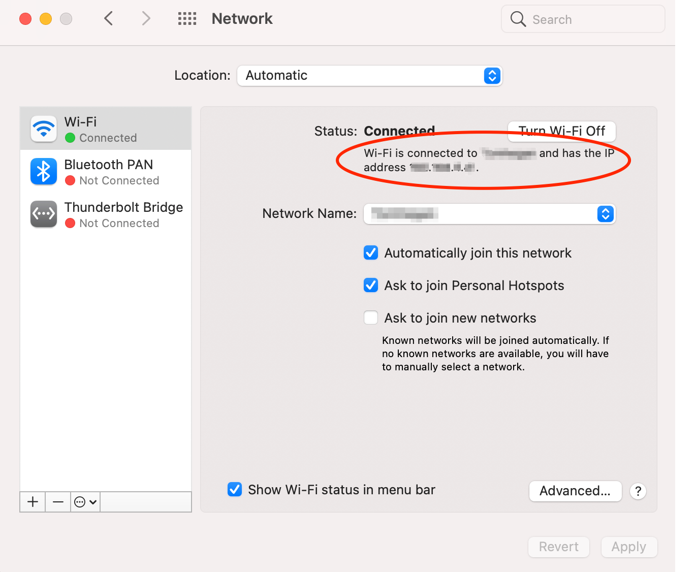 Screenshot of WiFi network settings on a Mac