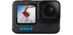 Black GoPro Hero10 on a white background.