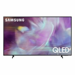 Samsung QLED TV with purple and blue design on screen