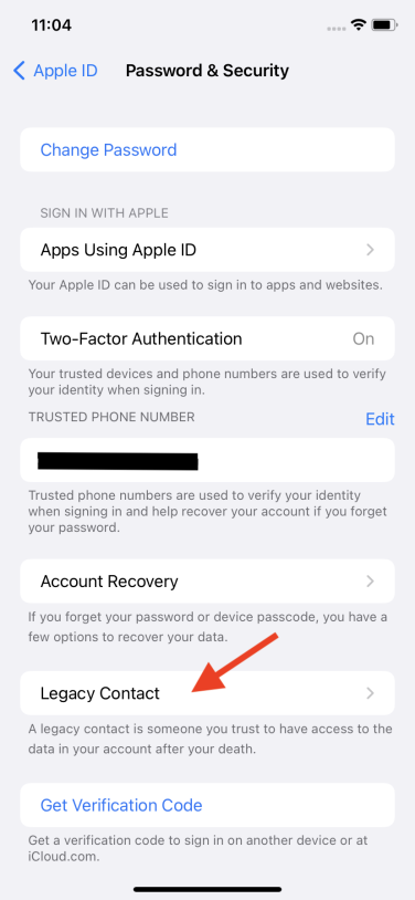 Screenshot of Password & Security settings on iPhone.