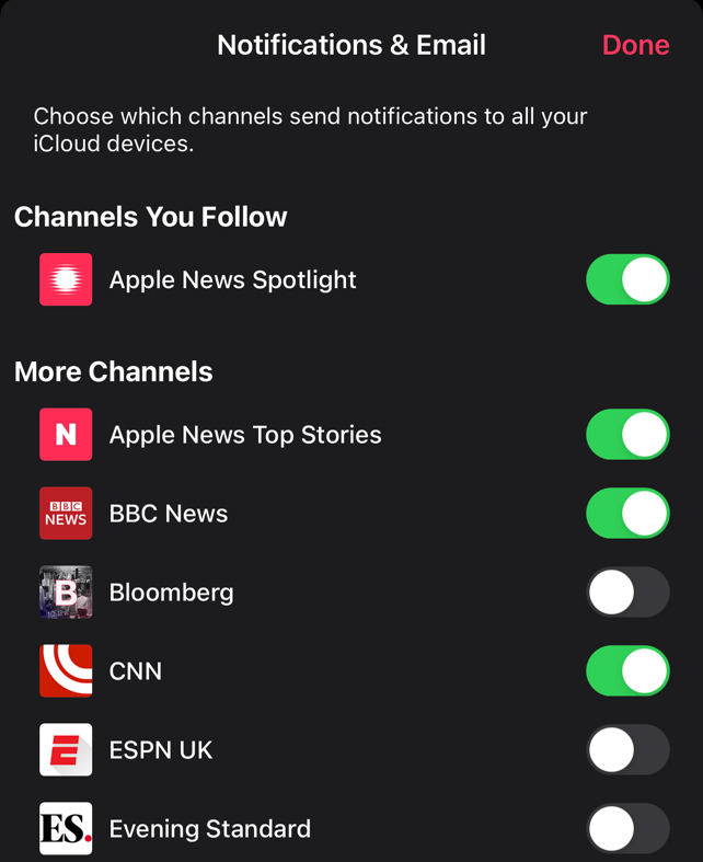 Notifications and email selector