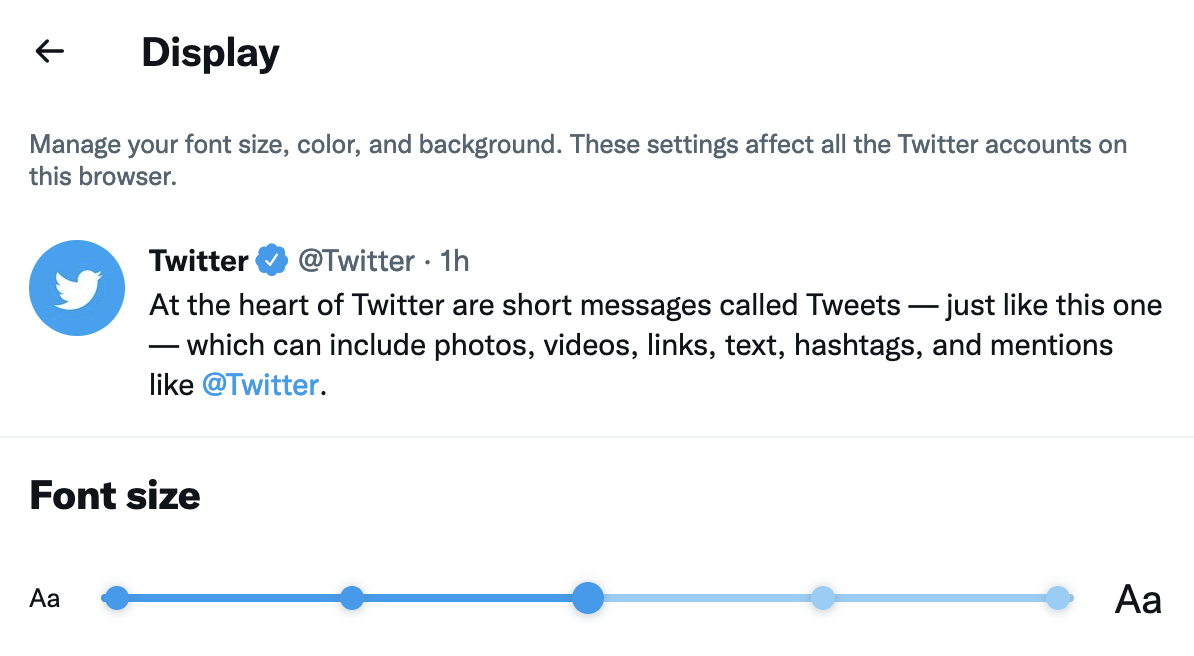 Twitter's text size slider on desktop.