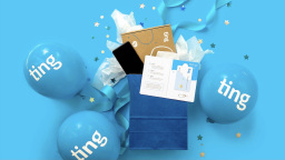 Ting package on a blue background.