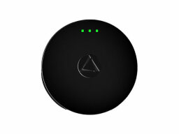 Black disc with three green lights