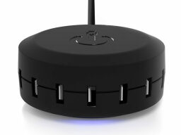 Black cylindrical charger with multiple ports