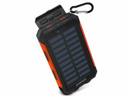 Black solar panel with orange sides and metal clip