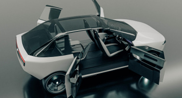 A car with all the doors open.
